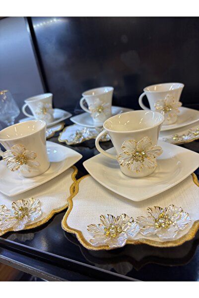 ARS HOME DEKOR طقم أكواب بورسلين لـ 6 أشخاص مع مجموعة من 6 مناديل كوكتيل حجري...