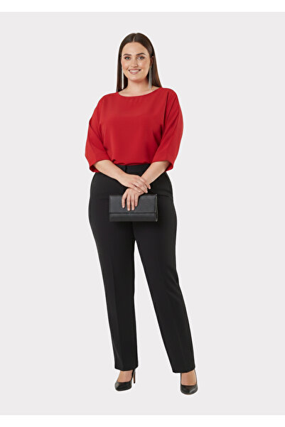 LİLAS XXL Büyük Beden Siyah Renkli Kumaş Beli Lastikli Dökümlü Pantolon