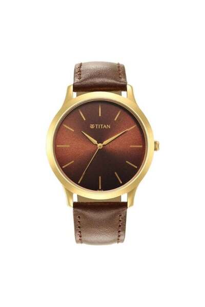 Titan ساعة كاريشما راديانس 1825YL05 للرجال - مينا بني، تناظري، سوار جلدي