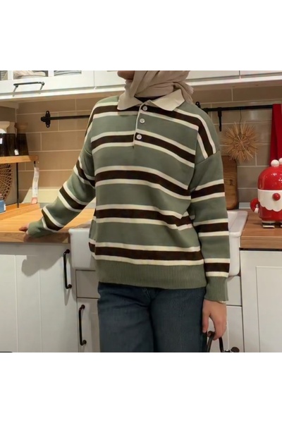 Noa Noa Polo Neck Striped Sweater