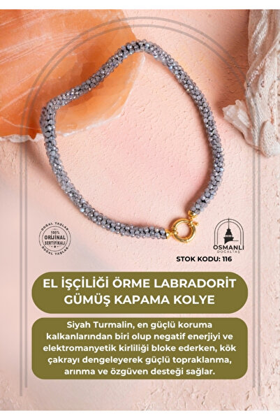 OSMANLI DOĞAL TAŞ Certified Handcrafted Knitted Labradorite Closure Necklace (Sk:116)