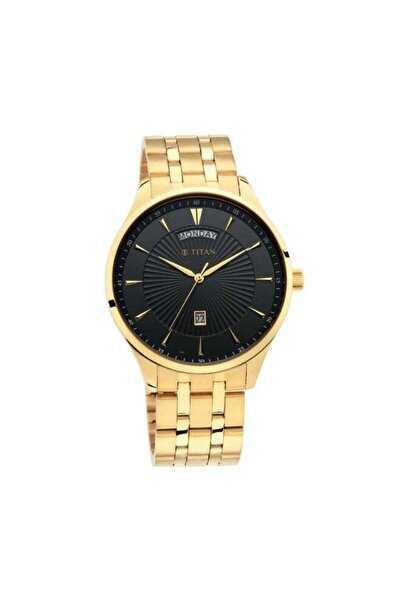 Titan ساعة ريغاليا أوبولنت الرجالية 90127YM02 - مينا أسود، ستانلس ستيل مطلي بالذهب