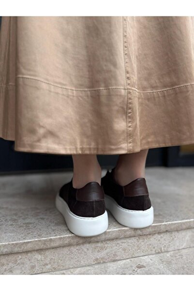 BABLACK Flat Sole Cross Strap 100% Genuine Leather Women's Sneakers Bitter Brown