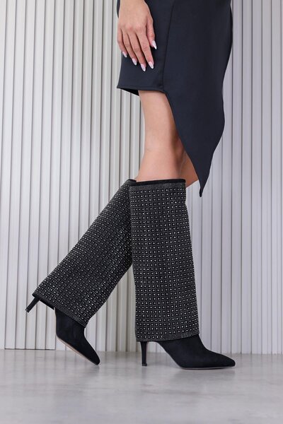 Stil Durağı wanna model 8 cm topuklıu yeni seozn taş detaylı abiye uzun çizme...