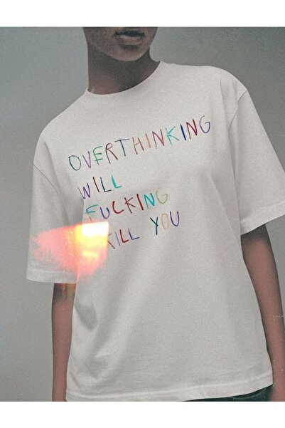 MAYDAY CULTURE Tricou alb Overthinking unisex pentru femei și bărbați Tricou ...