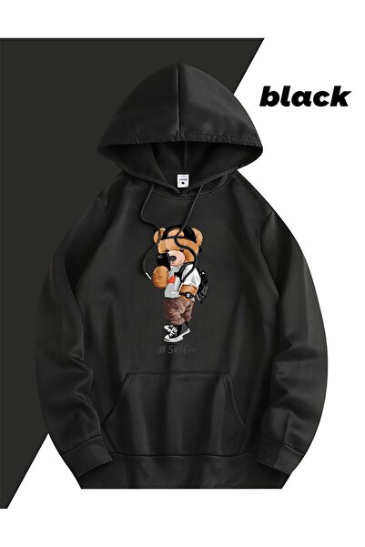 LELVANİ Hanorac cu glugă cu imprimeu Selfie Bear tricou Unisex