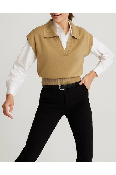 Forest Girl Basic Polo Yaka Triko Süveter