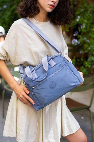 Sanmorris حقيبة يد وكتف نسائية من قماش المظلة بأربعة أقسام وحزام متقاطع