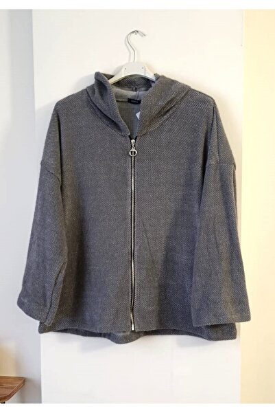 Butik Şans Hooded Italian Knitwear Jacket Cardigan with Zipper Closure Pocket