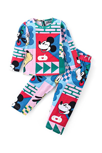 Babyhug Disney - طقم ملابس نوم منسق مع طبعة ميكي ماوس وأصدقائه - أبيض
