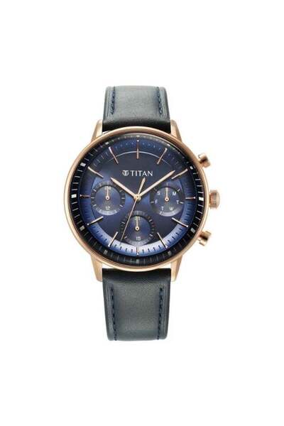 Titan ساعة لايت ليذرز IV التناظرية للرجال - مينا أزرق، سوار من الفولاذ المقاوم للصدأ