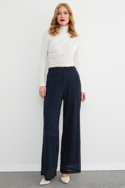 Fulla Moda Elastic Waistband with Glitter and Stones Palazzo Pants