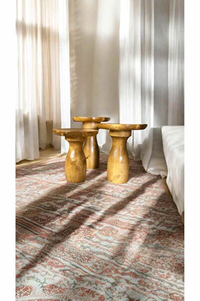 Simillo Home&Living Ahşap Yan Sehpa 3’lü Set Tütün Renk Doğal Zigon ve Fiskos