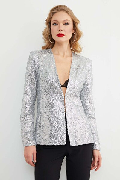 Fulla Moda Lined Double Pocket Sequin Jacket