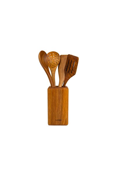 Hakiki Store Doğal El Yapımı Gerçek Ceviz 5 Parça Kutulu Kepçe&spatula Seti