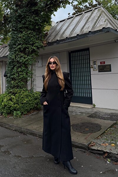 Laluvia Black Belden Oturma Premium Coat - 2825