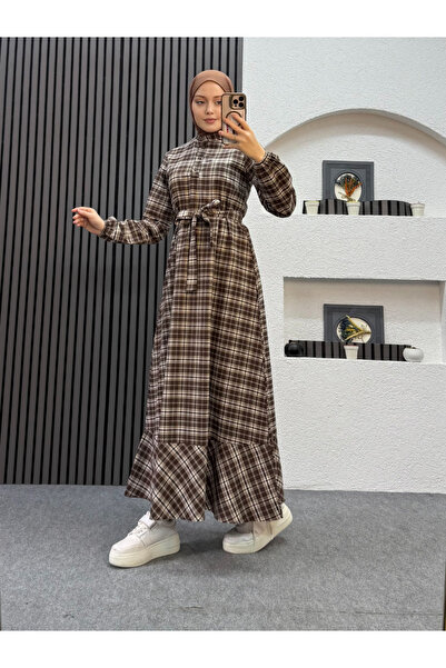 ENSA TESETTUR Φόρεμα Milla καρό καφέ