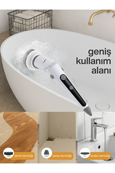 MPIA Şarjlı Temizlik Fırçası | Döner Başlıklı | 11 Başlık 13 Parça Dahil | Mutfak Banyo Araba Temizleme