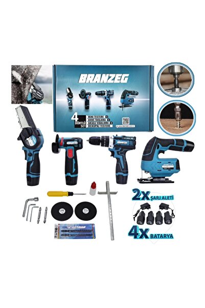 BRANZEG 4'Lü Dörtlü Şarjlı Matkap Seti Vidalama Dekubaj Budama Avuç İçi Taşla...