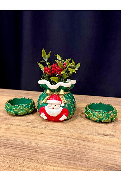 Aren müzik Yeni Yıl Hediyelik Kokinalı Noel Baba Vazo ve Yaldızlı Set