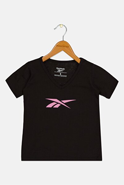 Reebok Toddlers Girl V Neck Short Sleeve Outdoor T-Shirt, Black
