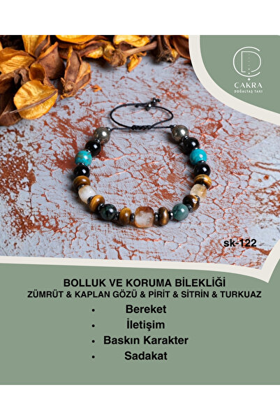 ÇAKRA DOĞAL TAŞ Bolluk ve Koruma Bilekliği Zümrüt & Kaplan Gözü & Pirit & Sit...