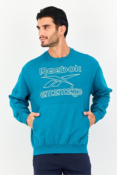 Reebok Men Sportswear Fit Long Sleeve Outdoor Sweatshirt, Teal Green
