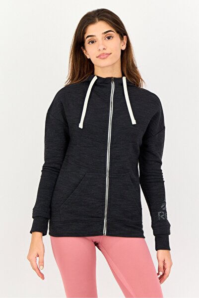 Reebok Women Sportswear Fit Long Sleeve Full Zip Training Hoodie, Black