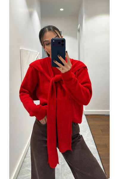 My Blog Roter Strickpullover mit Schaldetail - 251180