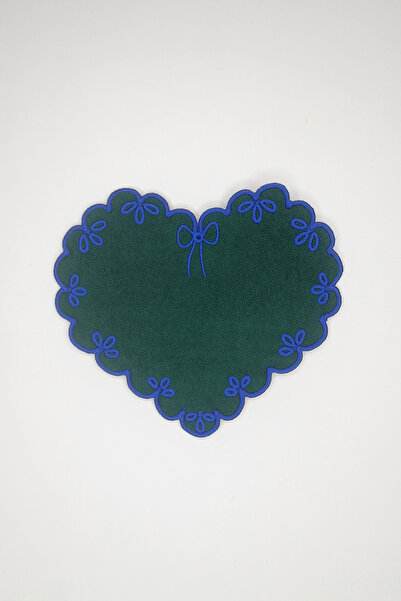 decofav Heart Form Nefti Green Fabric Cobalt Blue Embroidered Cocktail Napkin...