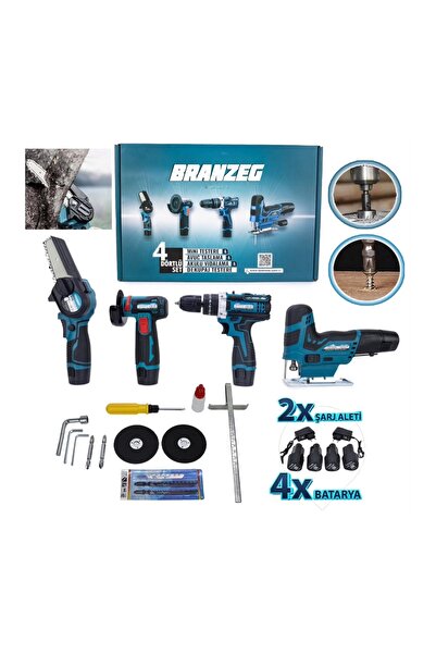BRANZEG 4'Lü Dörtlü Şarjlı Matkap Seti Matkap Dekubaj Budama Avuç İçi Taşlama...