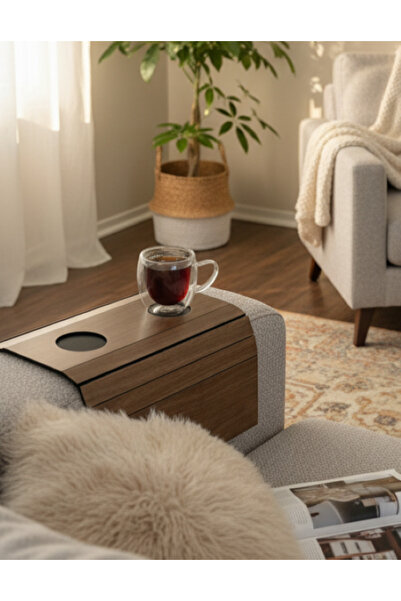 WOOVEN DESIGN Koltuk Tepsisi, Ahşap Koltuk Yanı Sehpası, Portatif Koltuk Kena...