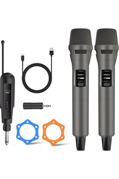 Aveek نظام ميكروفون لاسلكي بتردد 2.4 جيجاهرتز، ميكروفونان قابلان لإعادة الشحن وجهاز استقبال