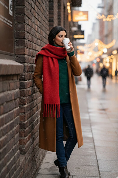 SY Eșarfă roșie pentru femei, cu textura moale, importată, șal, șal pentru umăr