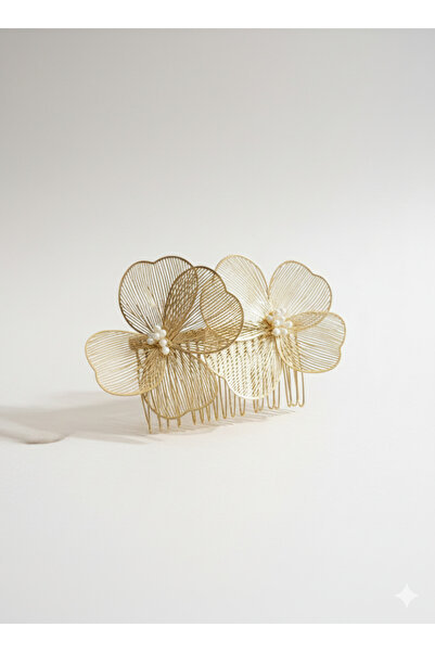 Çınar Aksesuar Nişan El Yapımı Telkari Saç Aksesuarı | Gold Topuz Tokası