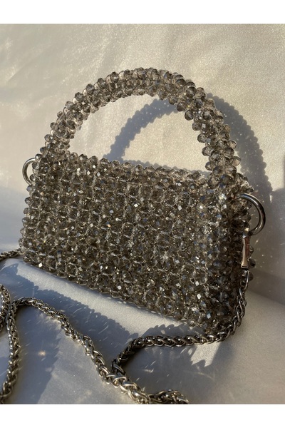 Modesa bijuteri حقيبة من الخرز الكريستالي الرمادي - حقيبة سهرة أنيقة - حقيبة ...