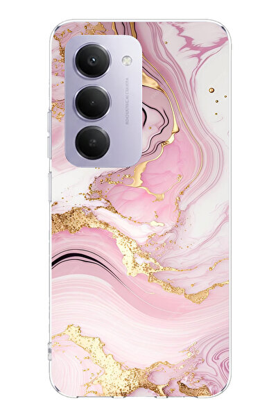 TechTree حافظة سيليكون مطبوع متوافقة مع هاتف Redmi 15 4G بتصميم رخامي وردي