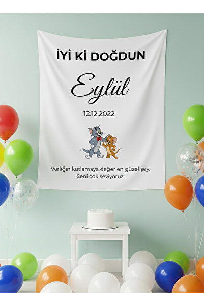 LUNA DİZAYN Kişiye Özel Doğum Günü Happy Birthday Duvar Örtüsü Duvar Halısı B...