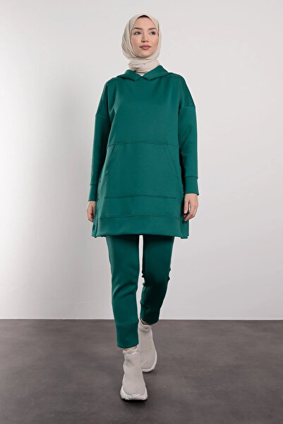 Tesettür Diyarı Set de pantaloni scuba cu glugă și nasturi pentru femei - Sma...