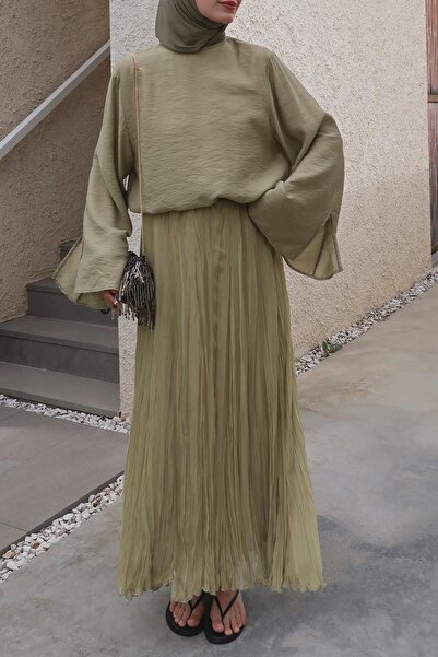 Moca تنورة شيفون من إلز باللون الزيتوني