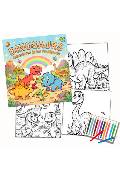 OBRO Carte de colorat pentru copii cu cadouri de Crăciun – Dinozauri și priet...