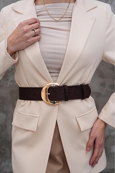 Desre Moda Curea din piele intoarsa cu catarama ovala aurie Curea pentru roch...