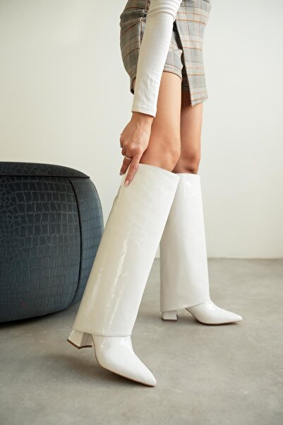 MODAADAM Women's Wanda Slip-On Boots - White-Patent Leather