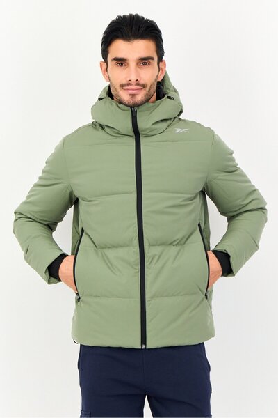 Reebok Men Sportswear Fit Outdoor Puffer Hoodie Jacket, Olive