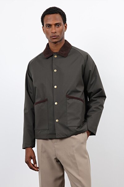 Antioch معطف رجالي بياقة متباينة باللون الكاكي