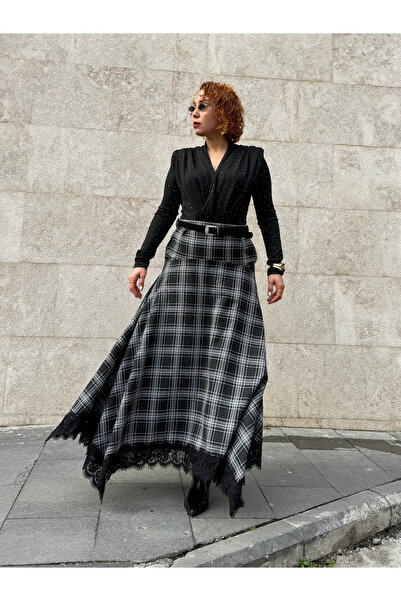 Bak'ap Premium Trend Viral Long Skirt with Belt and Lace Detail