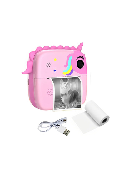 OEM Children's camera with printing function, Unicorn, FULL HD, Dual Camera, Selfie Function, Pink