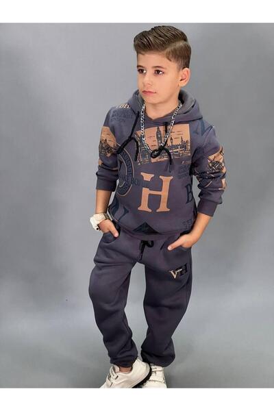 Özgür Kids Harf Printed Hooded Men's Tracksuit Set