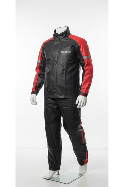 MOTORÜZGAR Weedor Motorcycle Raincoat Bottom Top Set Pvc Red