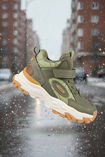 Vicco 26-35 Numara Ortopedik İçi Kadife Kışlık Unisex Kız-Erkek Çocuk Bot Haki